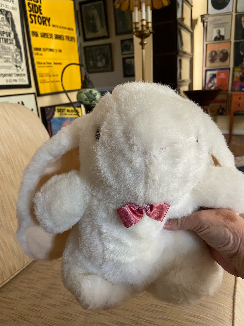 Classic Plush White Bunny with Pink Bow - Soft Small Toy
